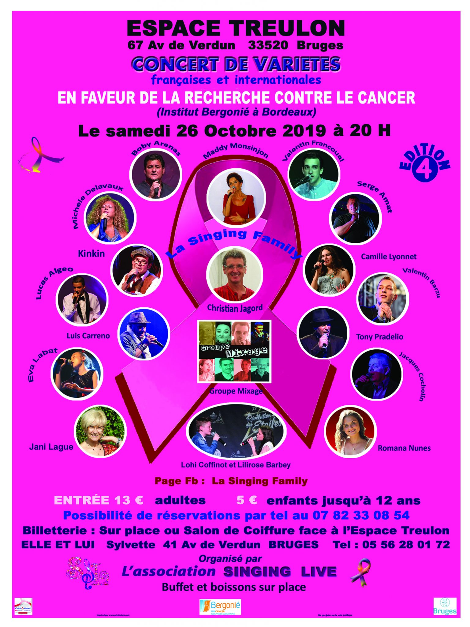 Affiche du grand concert de variétés » Octobre Rose » 2019